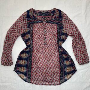 Lucky Brand  Whimsigoth Mixed Print Sheer Peasant Top Blouse M